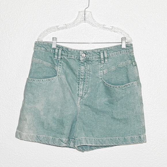 Isabel Marant $335 Esquia High-Waisted Denim Shorts in Washed Green 44 34w - Picture 3 of 11